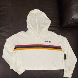 Hollister White Hooded long sleeve tee with Multicolor Stripes